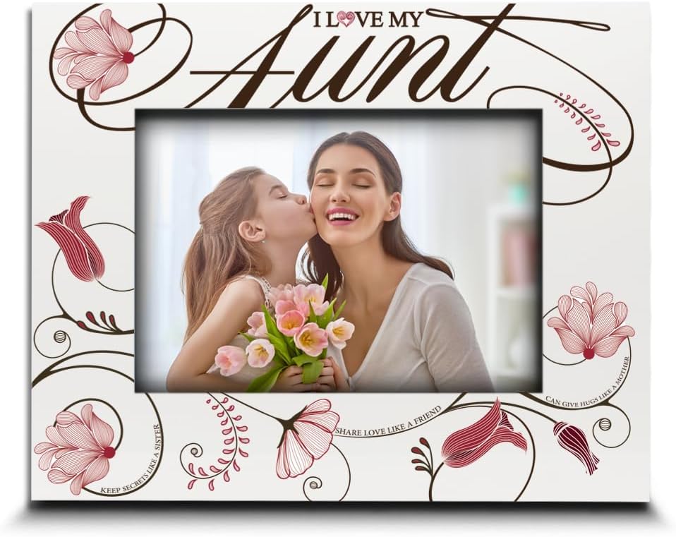 Blla Busta-I Love My Aunt Keepsake-Me and My Aunt, Niece, Nephew, Family, Sister, Siblings, Nursery Decor Picture Frame-Floral Design UV Print (5x7 Horizontal)