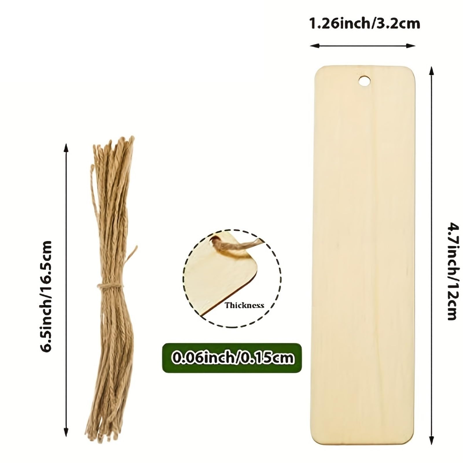 Marcadores de madera en blanco con agujeros y cuerda