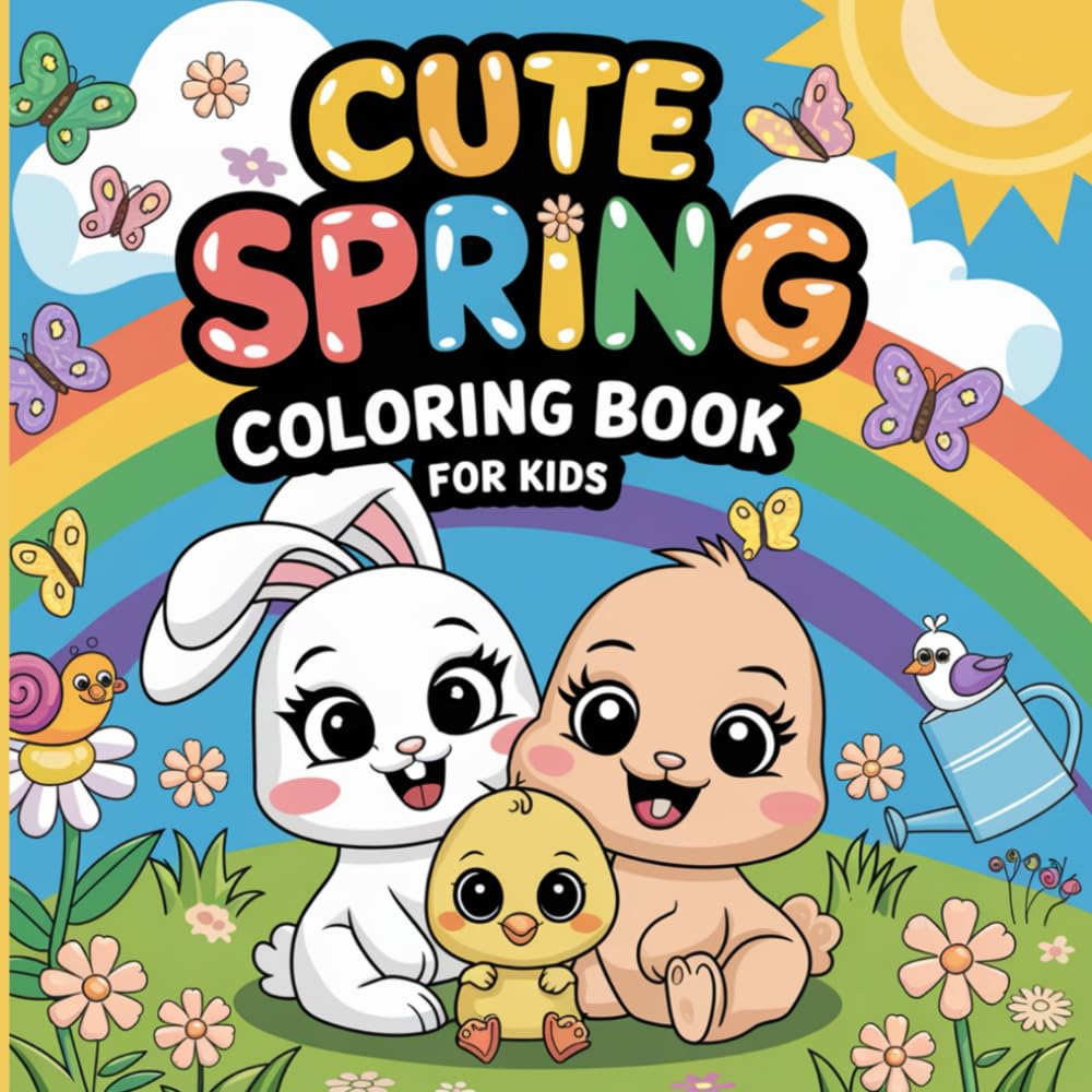 Cute Spring Coloring Book For Kids: Fun & Easy Spring Coloring Pages with Bunnies, Birds, Flowers and Nature Scenes for Ages 4–8