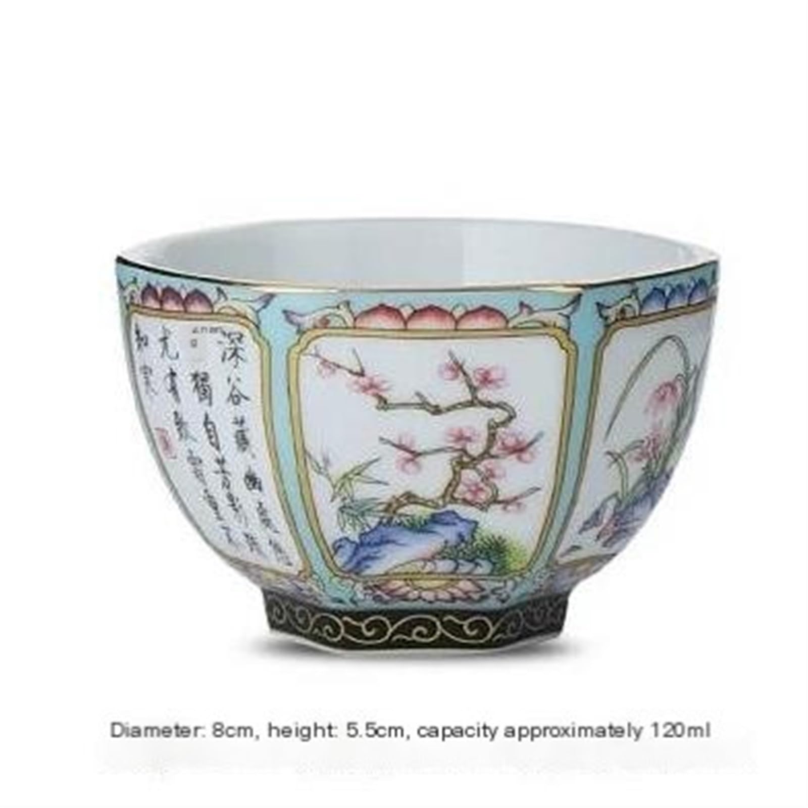 Teeservices Emailliertes Keramik-Retro-Kung-Teeservice Große Teetasse Teeschale Sechseckige Tassen Chinesisches Teeservice Blumenteetassen Reiseteeservice Teekanne (A)