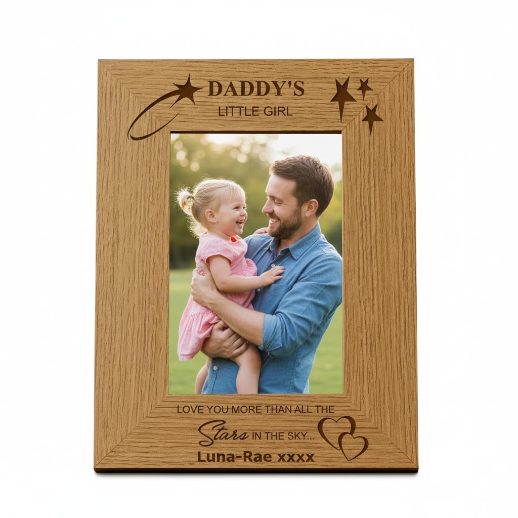 Ukgiftstoreonline Girls Personalised Daddy's Little Portrait Wooden Photo Frame Gift (5 X 7 Inch)