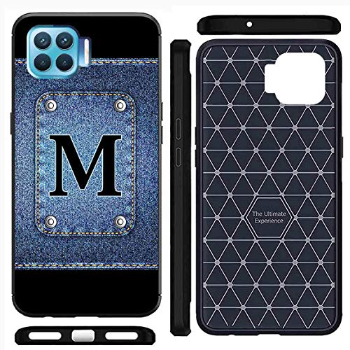 Image of Amazon Brand - Solimo Designer Button Jeans Alphabet-M Printed Soft & Flexible Hybrid Back Case Mobile Cover for Oppo F17 Pro