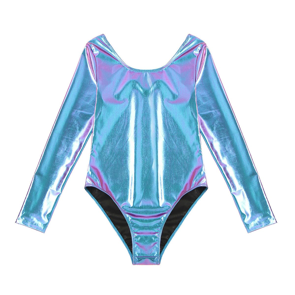 Body da donna in pelle verniciata, a maniche lunghe, per danza classica, ginnastica, rave, feste, pole dance, discoteca, Rosa acceso, L