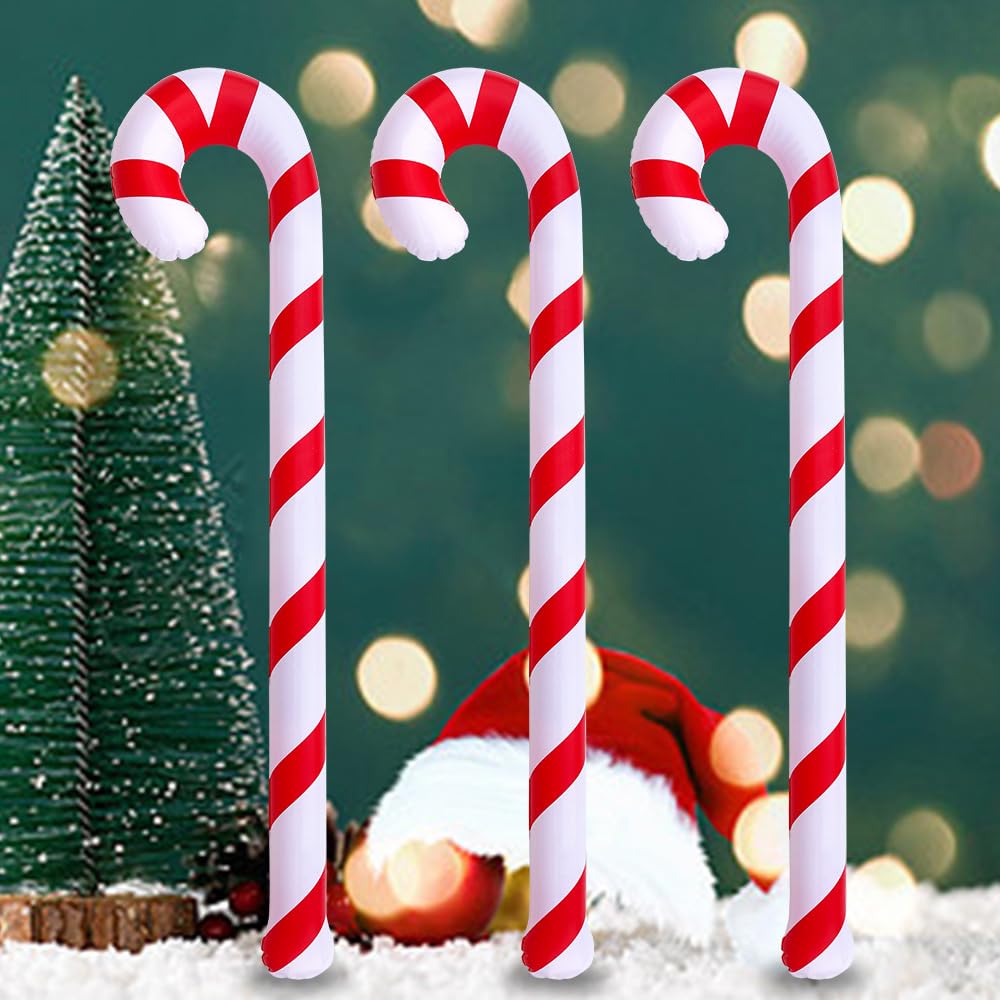 4er Set Aufblasbare Riesen-Zuckerstangen - Jumbo Weihnachtsdeko Für Drinnen & Draußen, 120 Cm, Rot-weiß