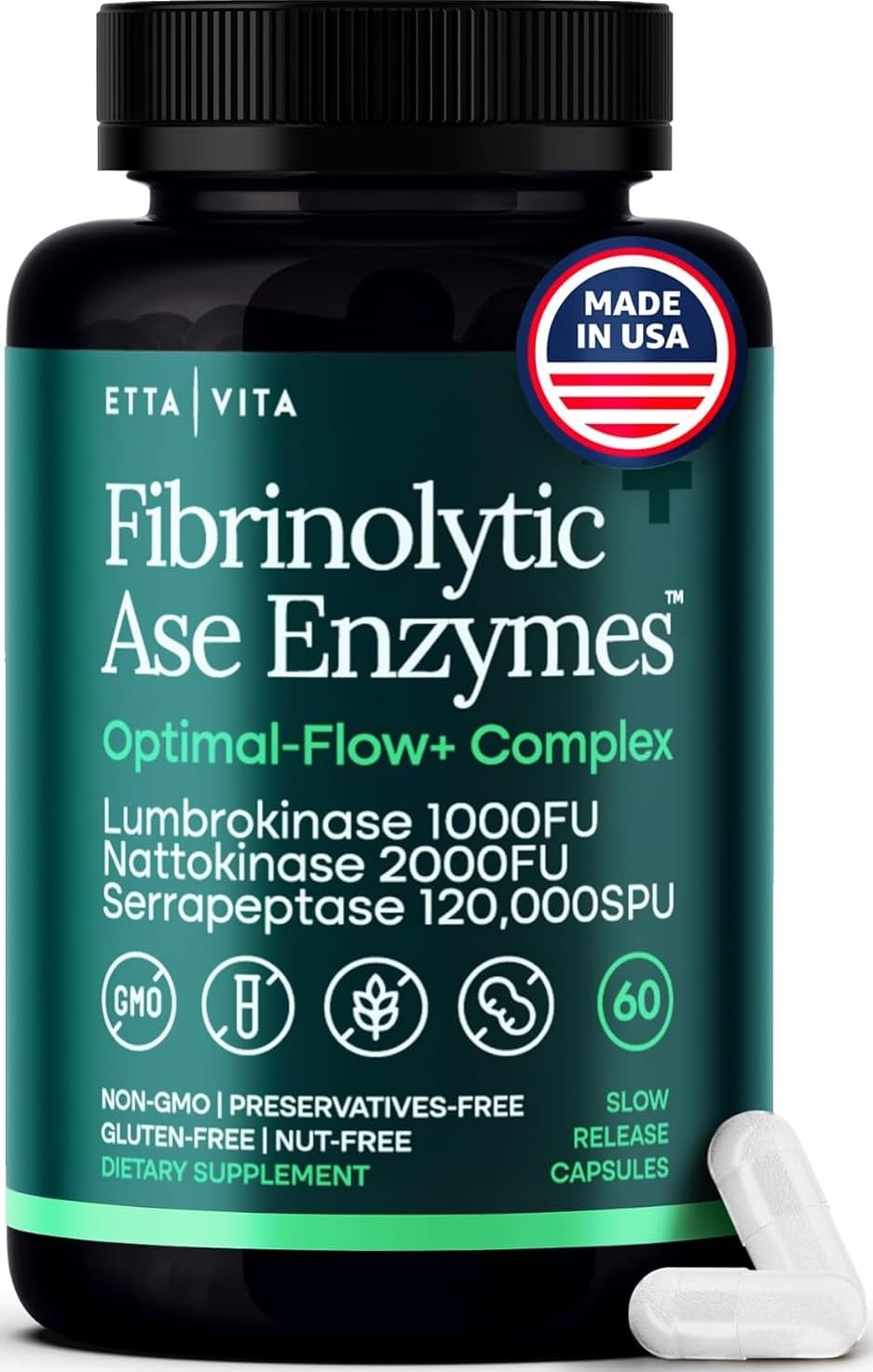 Potent Nattokinase 4000 FU Serrapeptase 240000 SPU Lumbrokinase 2000 FU Supplement - Proteolytic Enzymes Capsules for Energy Support, Digestion, Detox, Cognition & Gut Health for Men & Women