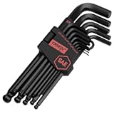 DISEN 13 Pieces Hex Key Allen Wrench Set SAE Size with Ball End&comma; 1&sol;20-3&sol;8 Inch&comma; Long Arm Ball Design&comma; Chrome Vanadium Steel