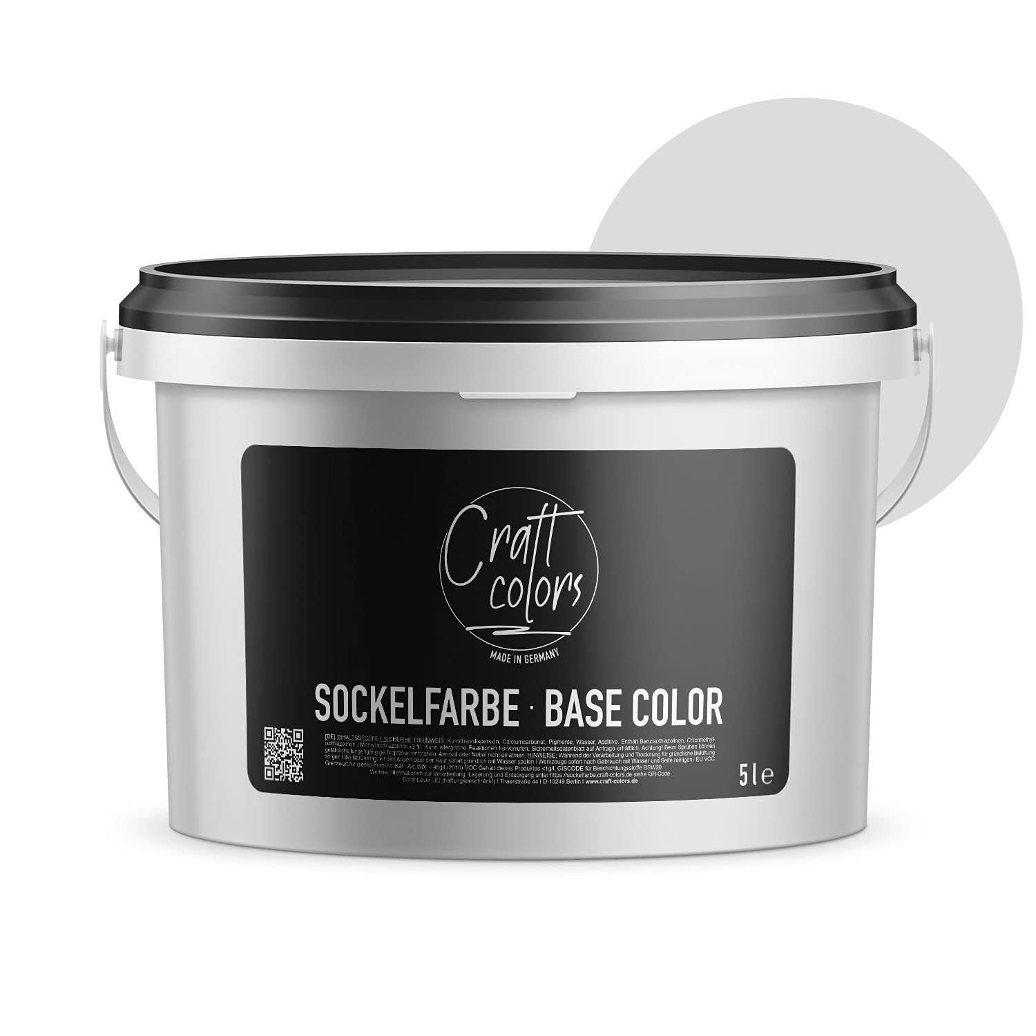 Craft Colors Sockelfarbe 5L Seidengrau | hochwertige Farbe für Beton, Mauerwerk, Kellerwand, Fassade & Dachflächen | Nassabriebklasse 1 | Made in Germany | Wetter & UV-Beständig
