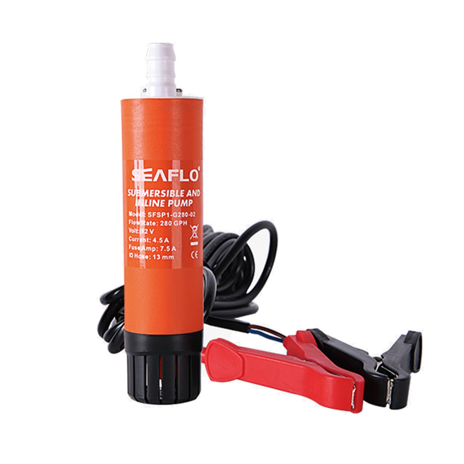 LIGHTEU, SEAFLO Tauch- & Inlinepumpe 280 GPH 12V DC Wasserpumpe mit 5 m Anschlusskabel und Batterieklemmen für Wohnmobil, Boot & Yacht SFSP1-G280-02A