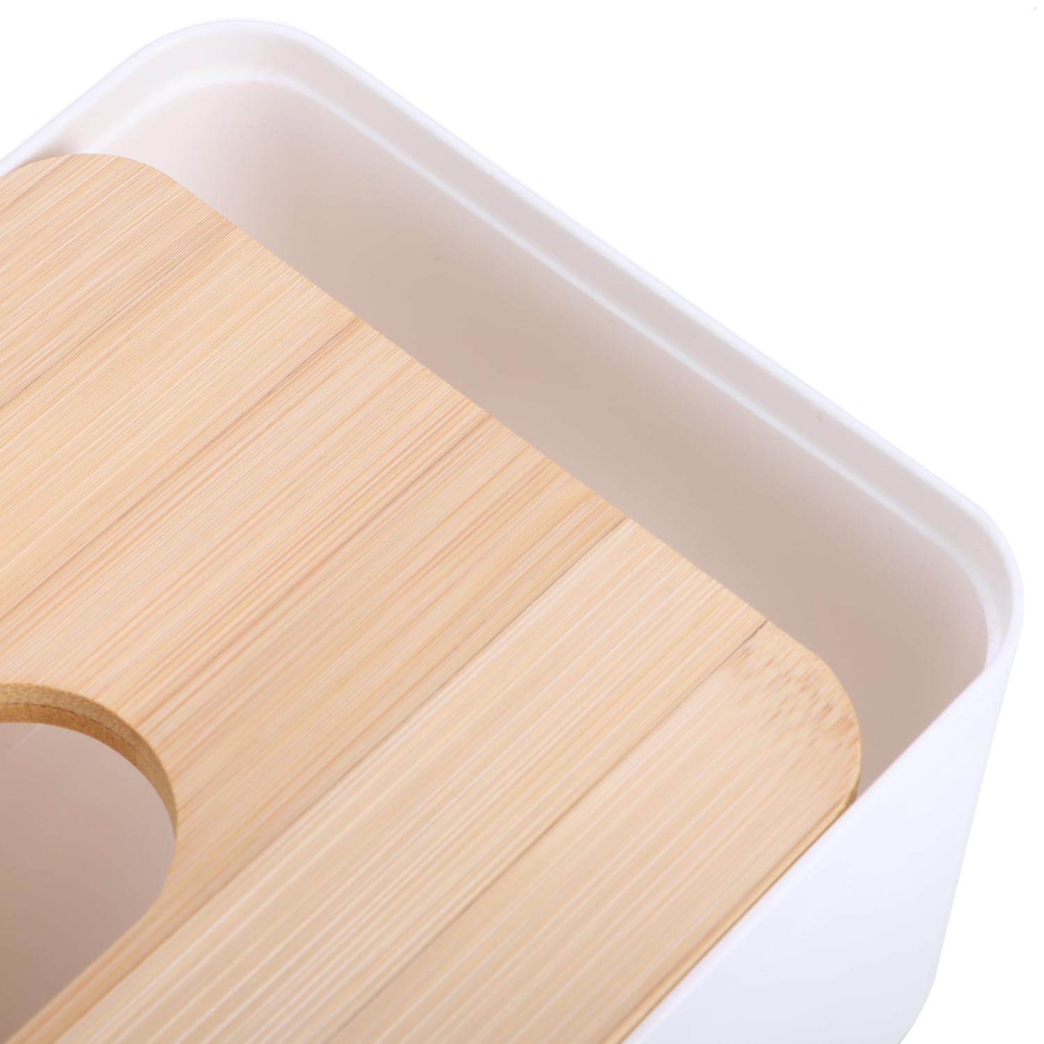 COM-FOUR® Pudelko na chusteczki kosmetyczne z tworzywa sztucznego z bambusowa pokrywka - Pudelko na chusteczki do lazienki, sypialni i salonu - podajnik reczników (1 sztuka - bambus bialy)