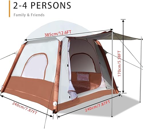 Miniatura 7 de Tienda de campaña inflable mejorada con bomba, fácil instalación, tienda de campaña glamping para 4 estaciones, 2-4 personas, impermeable,