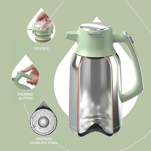 Miniatura 3 de IDEUS Jarra térmica de café de acero inoxidable de 68 onzas y dispensador de bebidas Airpot de 74 onzas