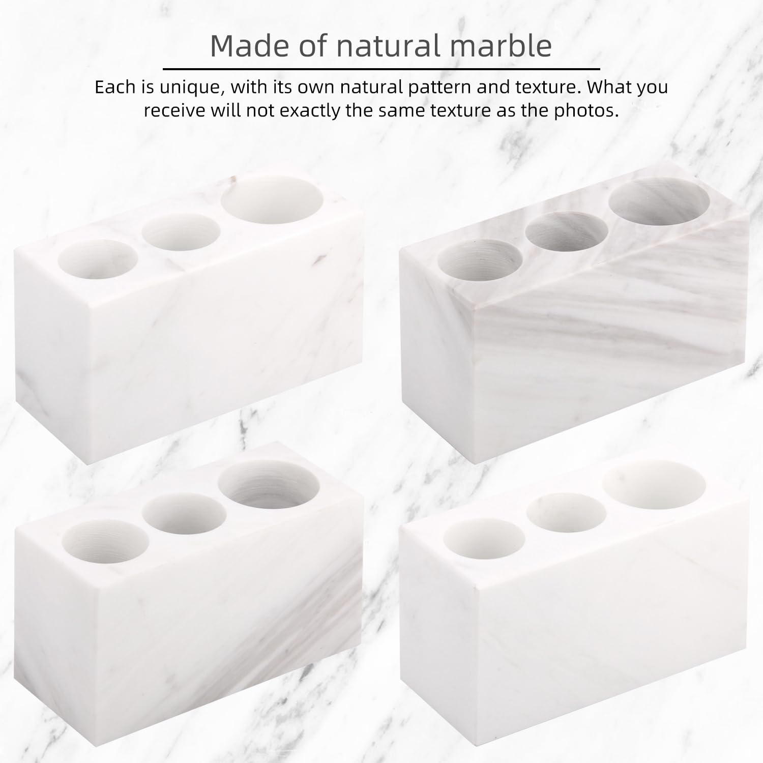 Porta Spazzolini da Denti in Marmo, Jazz Bianco, 3 Scomparti | Naturale, Organizer da Bagno, Portaspazzolini, Spazzolino Elettrico, Penne, Rasoi