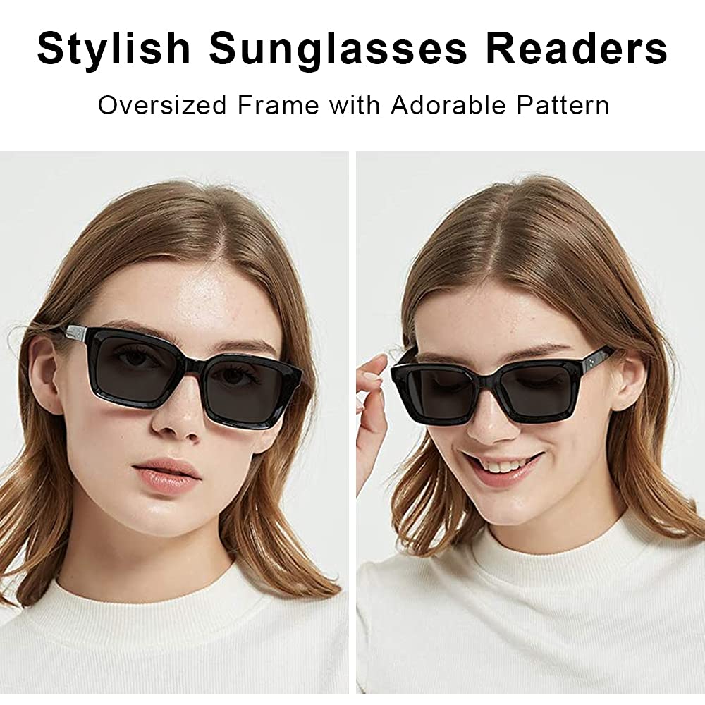 JiSoo Reading Sunglasses 1.0 Women Ladies Oversized Designer Reading Sun Glasses Sun Readers for Outdoor NOT Bifocal,Black - Image 2