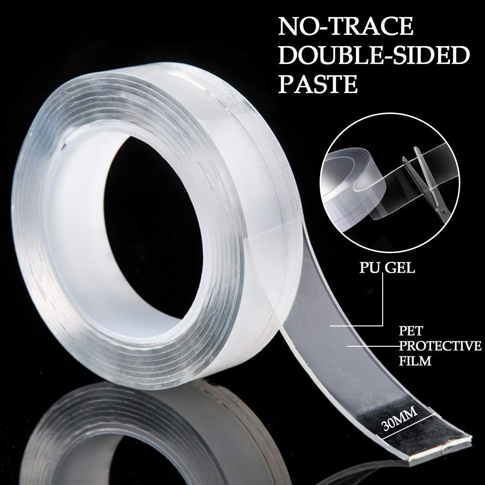 Cinta Adhesiva De Doble Cara Transparente 6 Metros - Reutilizable, Lavable, Sin Residuos, 1mm Y 2mm Grosor