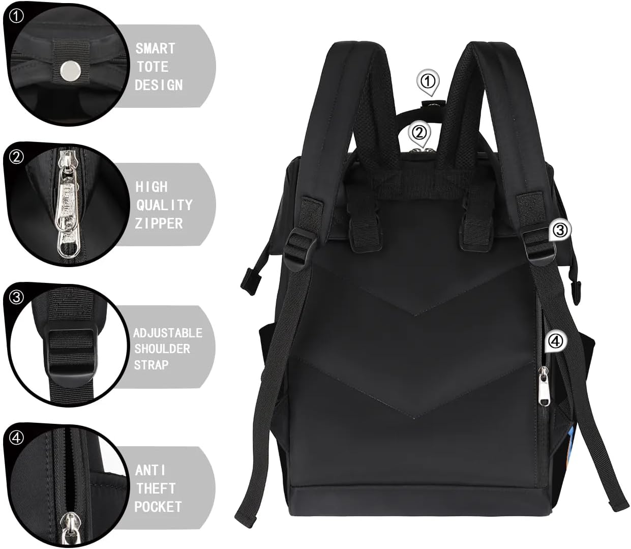 Custom Blue Smile Dinosaur Baby Black Diaper-Bags Backpack for Mom Mother,Personalized Name Maternity Nappy Bag with Stroller Strap,Waterproof for Travel,11”*7”*15.7”