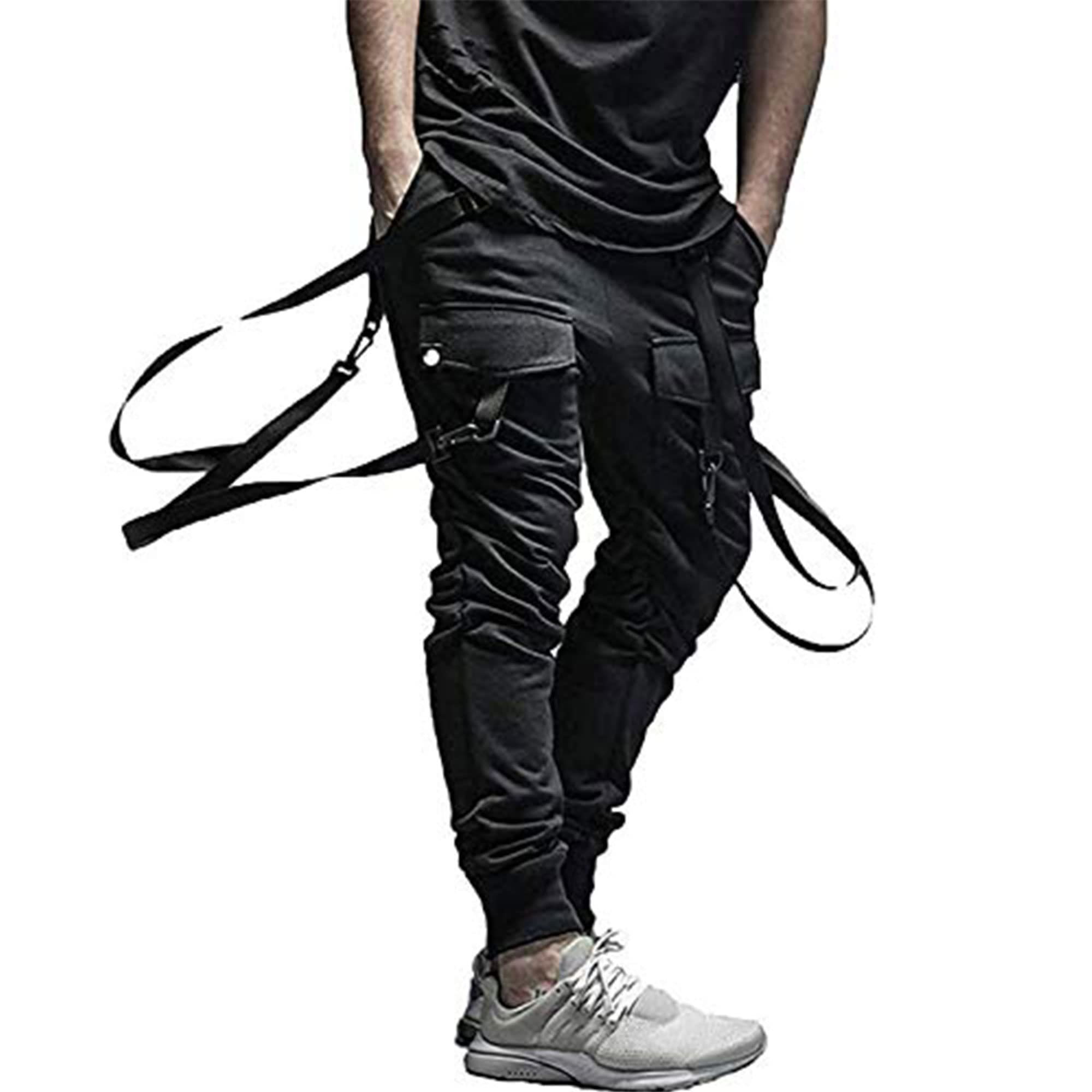 XYXIONGMAO Cargo Hip Hop Pants Streetwear Schwarz Jogger für Herren Taktische Gothic Japanische Street Style Hosen (Schwarz, S)