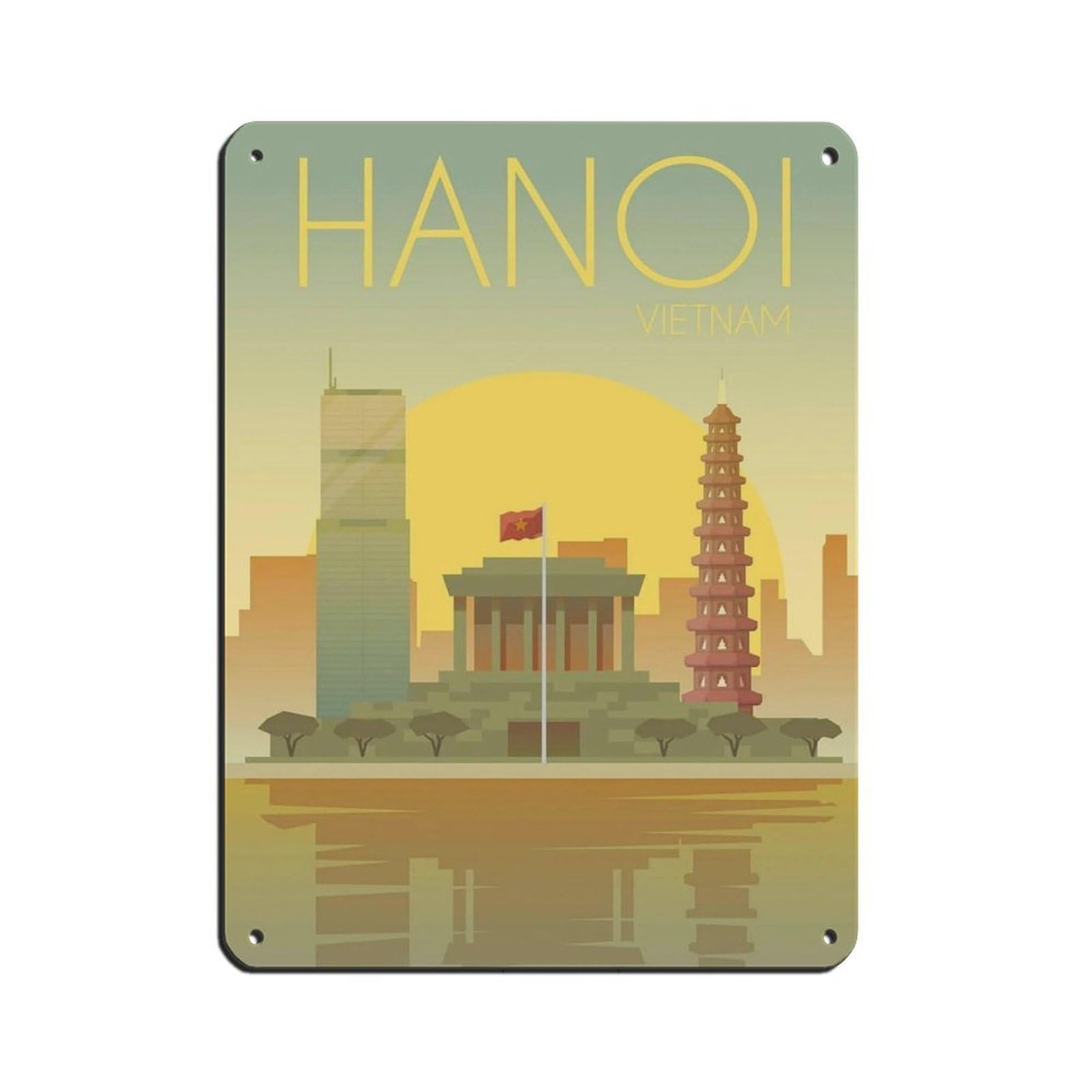 Hanoi Travel Poster, Vietnam Poster Retro Poster Metal Tin Sign Chic Art Retro Iron Painting Bar People Cave Cafe Family Garage Poster Wall Decoration 12x16inch(30x40cm)