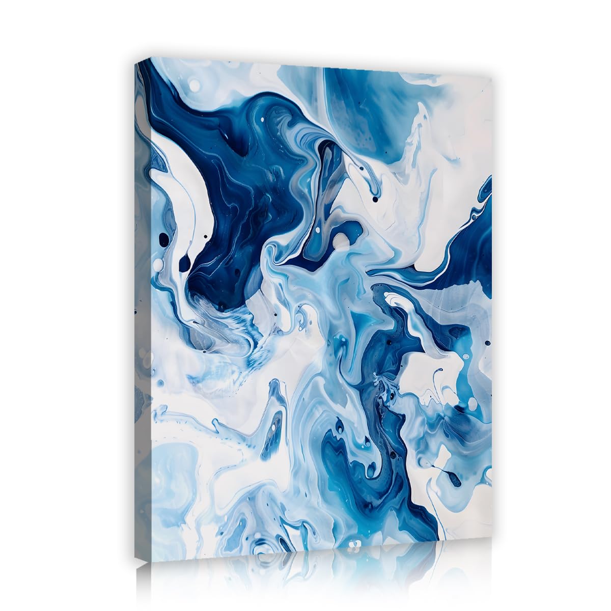 TOANGWALL Abstract Blue White Canvas Wall Art Fluid Marble Ink Swirls Modern Turquoise Ocean Waves Pattern Print Framed Mural Poster for Living Room Bed Lounge Decor 50x60cm