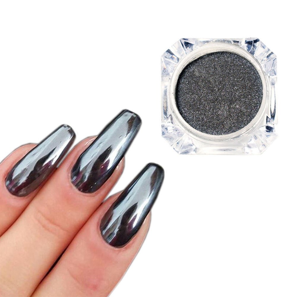 Chrome Nail Powder Metallic Mirror Effect Nail Powder Nail Art Chrome Black Mirror Powder Shiny Ultra Thin Dazzling Pigment Dust Nail Glitter Metal Decor for DIY Nail Art Gel Polish 1g/Bottle
