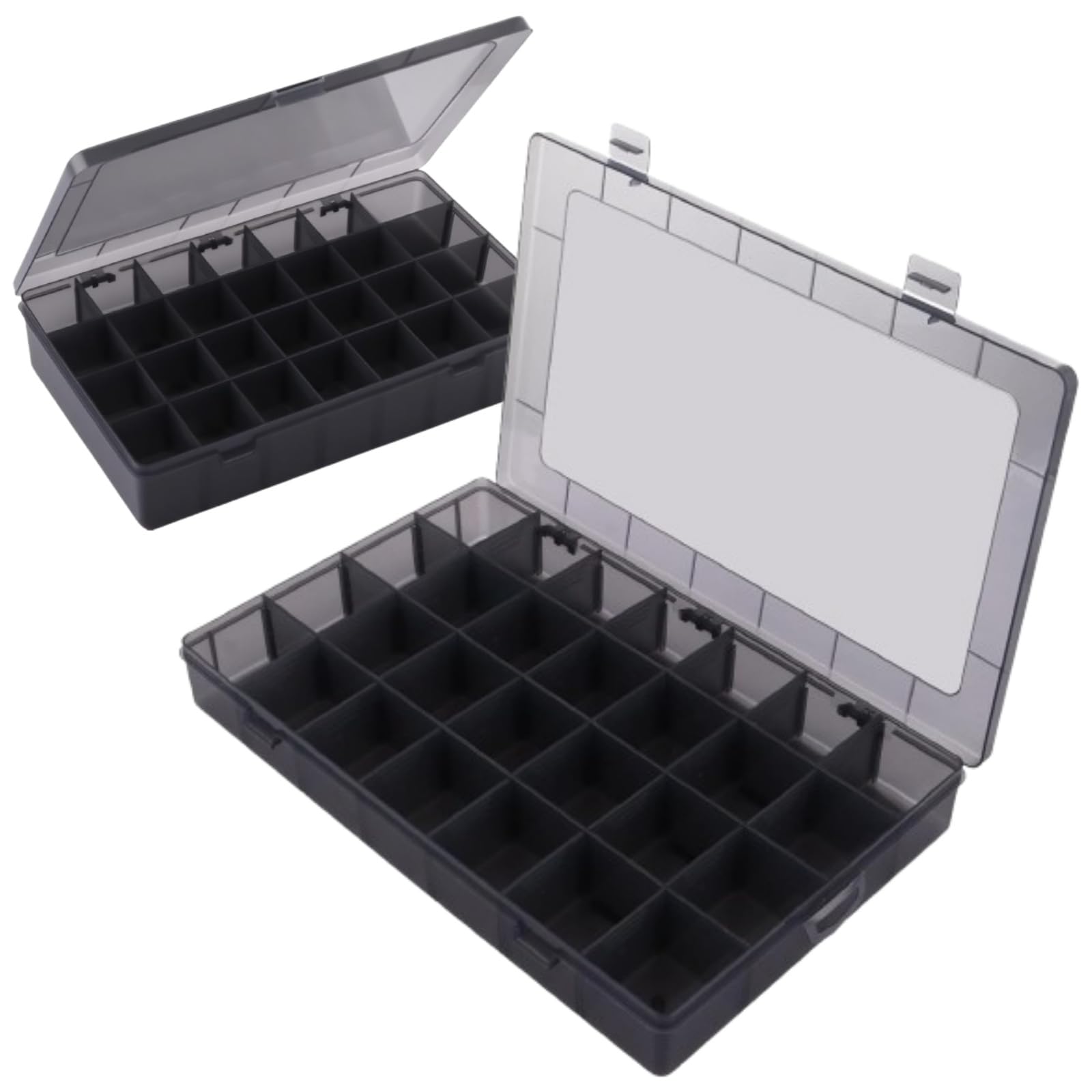 Boîte de rangement à 28 compartiments en plastique transparent avec séparateurs ajustables x2