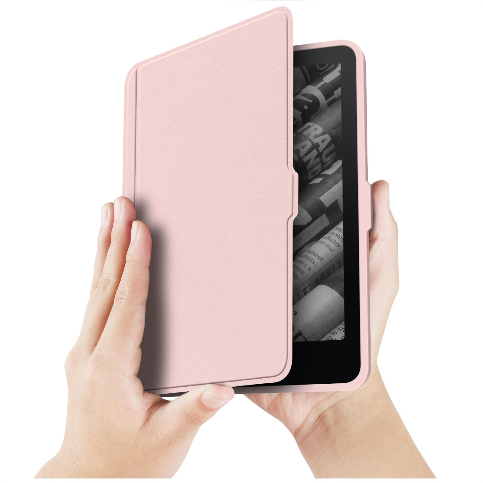 GIOPUEY Cover Compatibile con Kobo Clara Colour/Clara BW/Clara 2E, Flip Pelle + PC TPU Trasparente Guscio Rigido Posteriore - Pink