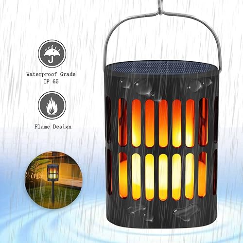 Miniatura 2 de Luces solares de llama parpadeante de metal, linterna solar colgante al aire libre, iluminación de alta resistencia, funciona con energía solar,