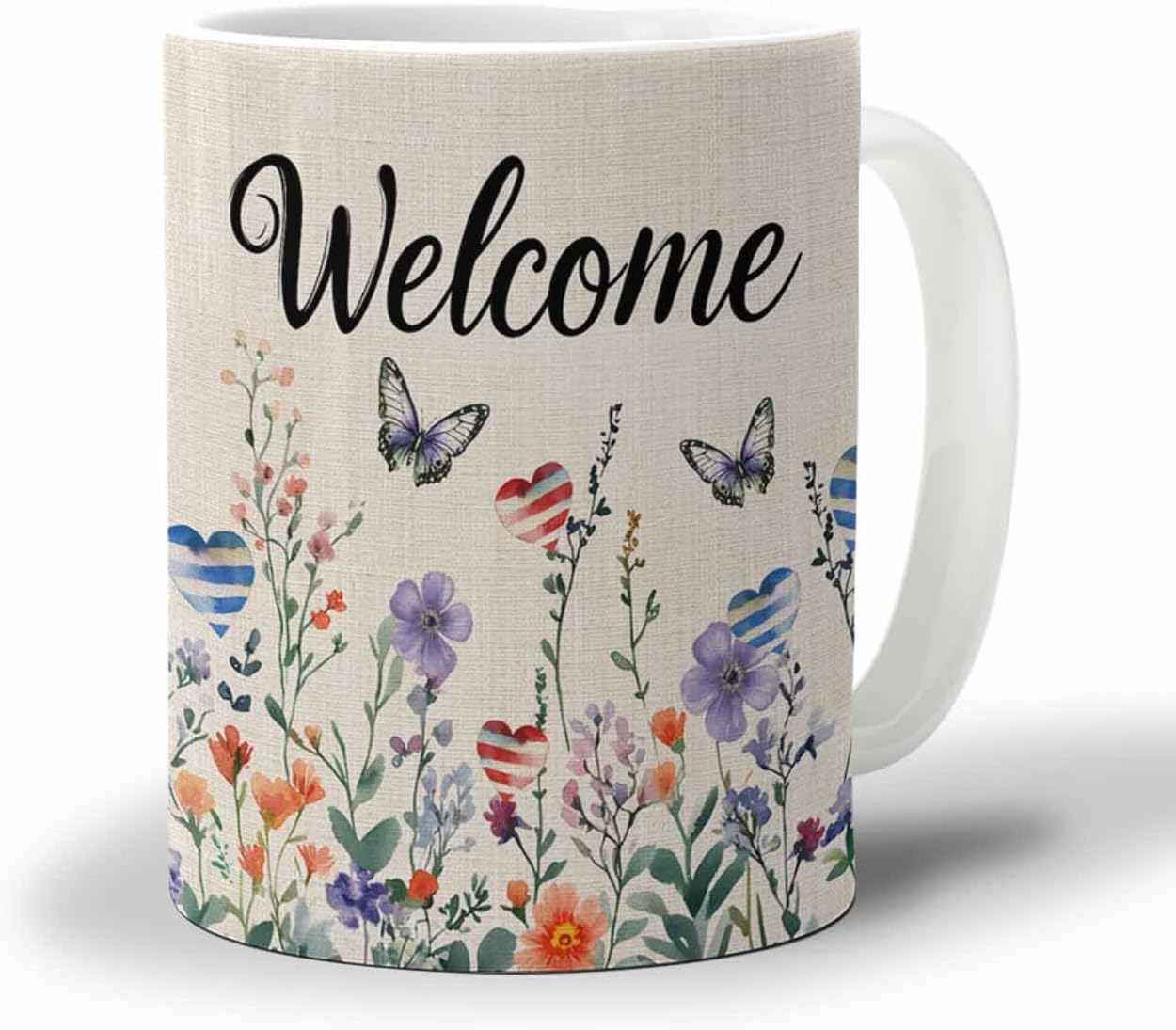 BEMIGO Ceramic Coffee Mug Independence Day Floral Ceramic Mug White Cup, Love Butterfly Insulated Coffee Cup with Handle with Pattern Perfect for Tea and Hot Beverages, 12oz