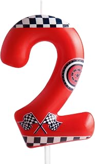 Zi Lan Red Racing Car Birthday Cake Candle, Number 2 Birthday Candles, 2nd Birthday Cake Topper for Boys & Girls Racing Car Theme Party Decorations Supplies Favors Gifts