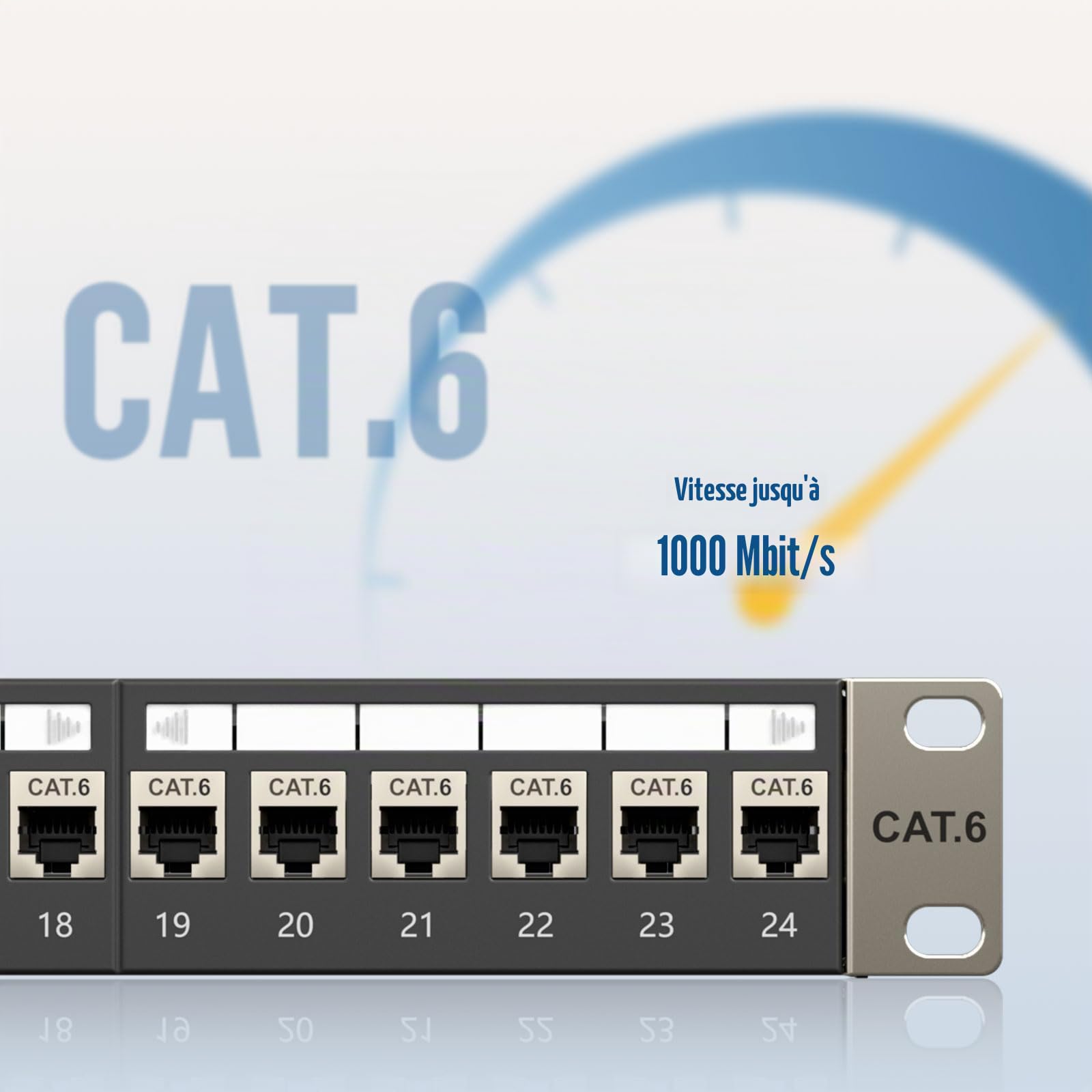 FGB Panneau de brassage 1U 24 ports, coupleur Keystone blindé Cat6 RJ45, panneau de brassage réseau monté en rack ou mural de 48,3 cm avec barre arrière, pour commutateur réseau Gigabit