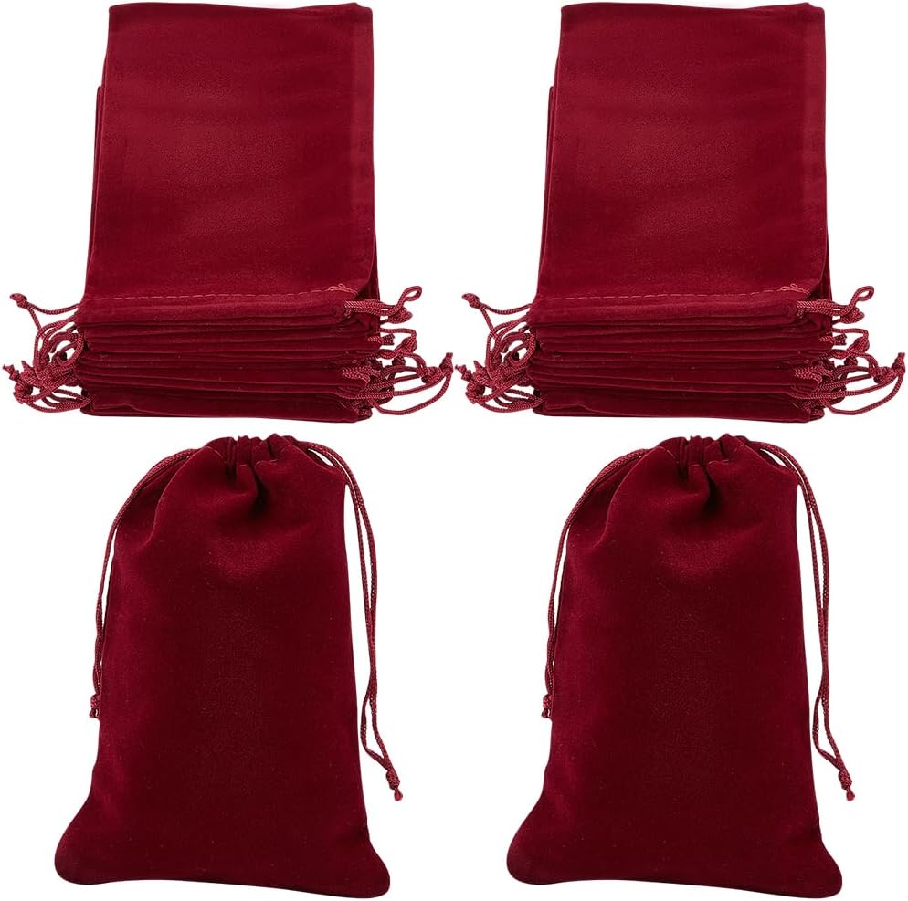 Beebeecraft 20Pcs 15x10cm Velvet Gift Bags Dark Red Burgundy Red Soft Velvet Cloth Jewelry Pouches with Drawstring Jewelry Pouches (5.9x3.9Inch)