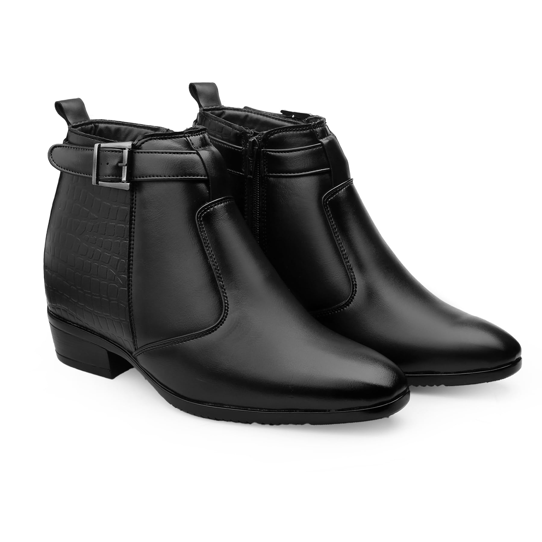 bxxy Men's 3.5" Hidden Height Increasing Faux Leather Material Formal Ankle Boots with Texture and Buckle.-picture-39