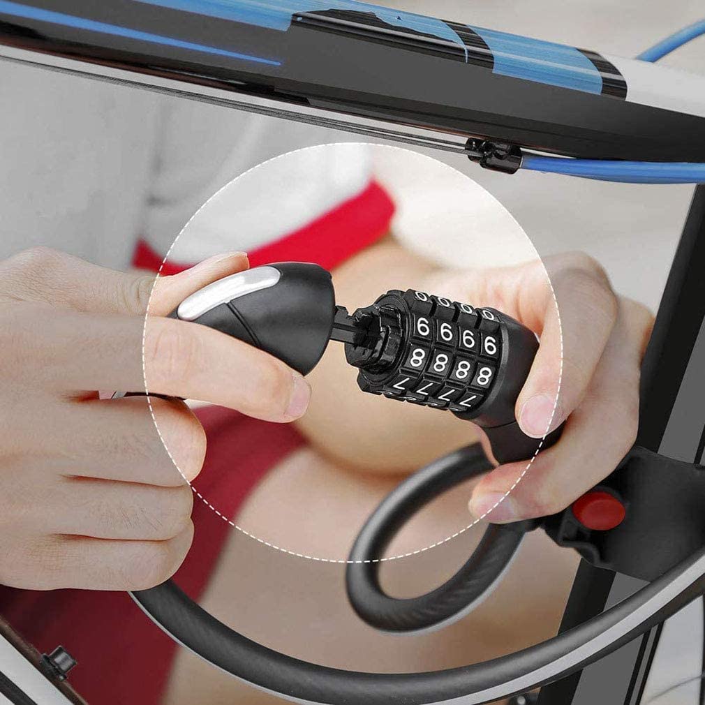 Candados para Bicicleta de montaña, candados antirrobo con contraseña, candados de Cable Luminosos para Carretera, candados de Cadena Reflectantes con contraseña para Ciclismo (Negro, 180 cm)