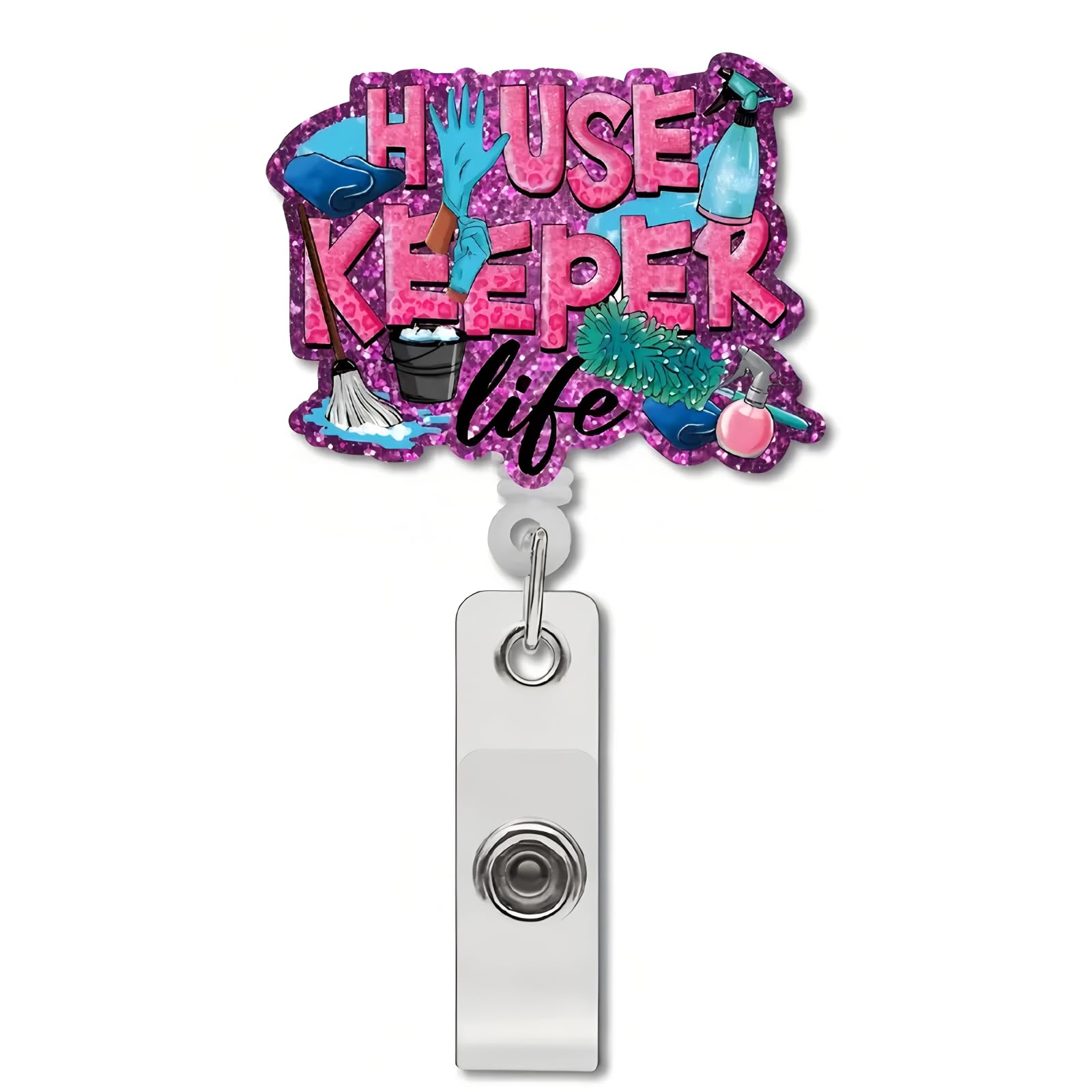 1 Pcs Employee Appreciation Retractable Badge Reel Gift for Housekeepers Custodian Gift Hospital Cleaning Your Worries Away Acrylic Nurse ID Badge