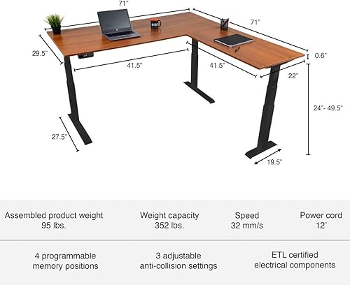 Miniatura 3 de Stand Up Desk Store Escritorio eléctrico en forma de L de madera recuperada con marco EZ para montar (marco negro), parte superior de abeto natural