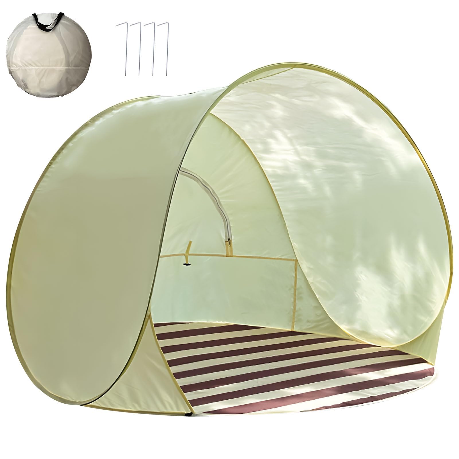 Tente De Plage Pop Up avec Protection UV XXL, 3-4 Personnes UPF 40+,Tente Plage Bebe Anti UV,Tente De Plage Jetable, Protection UV Et Pare-Vent, Abris De Plage, Protection Solaire Pop-up