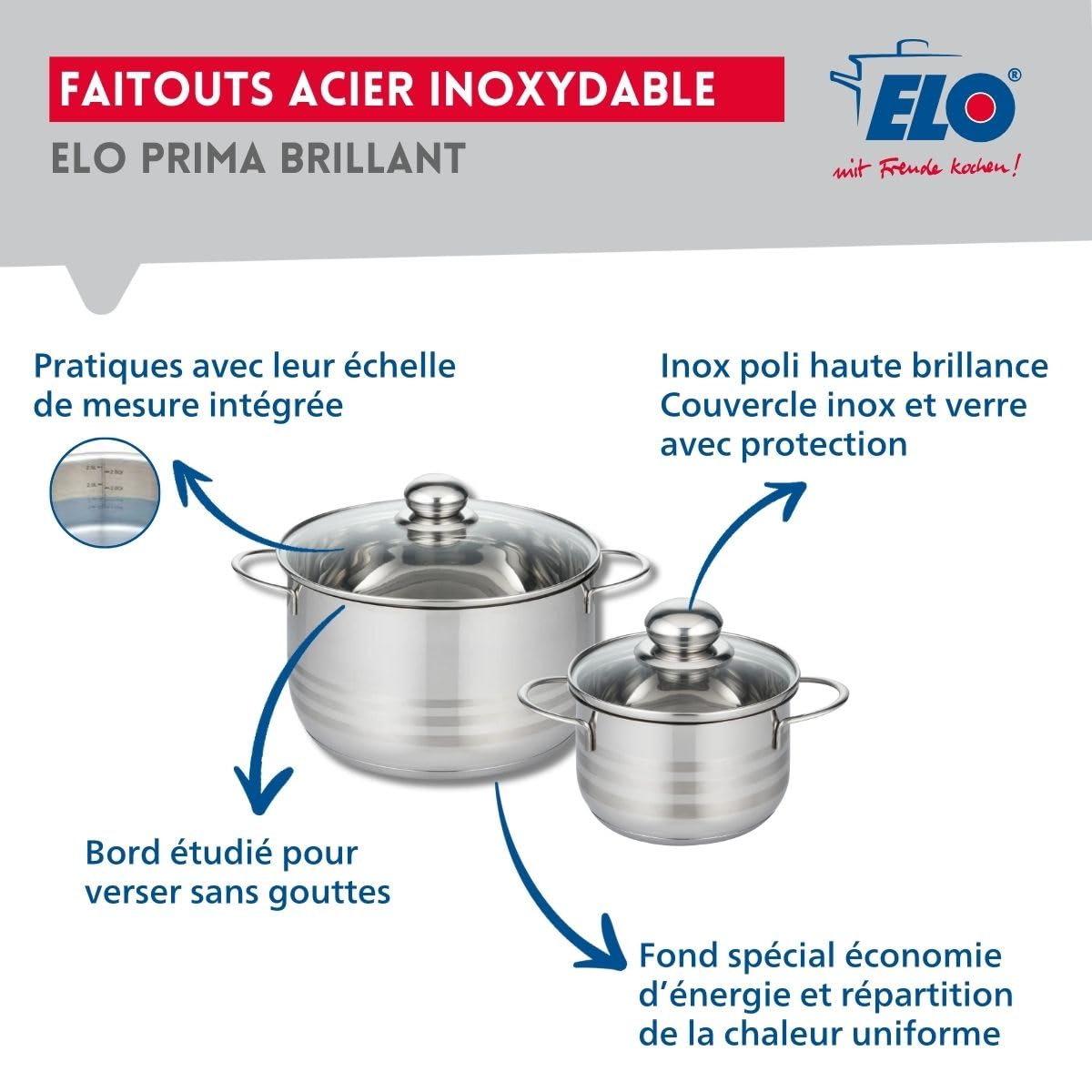 Elo Batterie cuisine 2 poêles 20/28 cm et 2 faitouts 16/24 cm