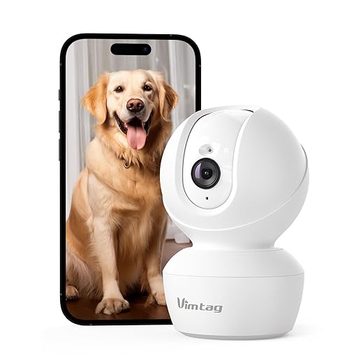 VIMTAG 4MP 5G Security Camera Indoor, Pet Camera with Speaker for Dog/Cat, Free AI Detection Indoor Camera with Phone App, Motion Tracking, Night Vision,2-Way Audio, Support 128GB Card(Not Included)