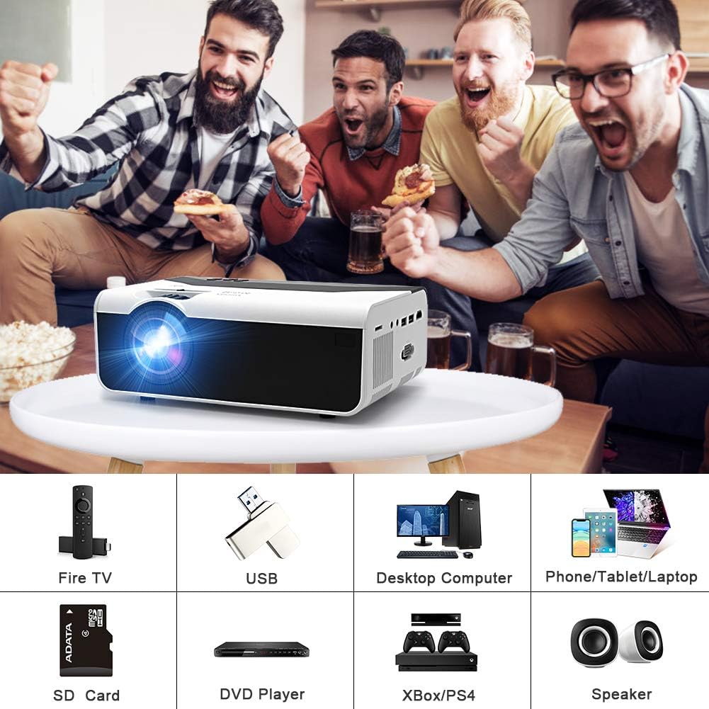 Discount 80% GRC Mini Projector, Portable WiFi Movie Projector with Synchronize Smart Phone Screen, 1080P and 200” Display Supported , Compatible with Android, iOS, TV Stick, HDMI, USB , AV for Home/ Outdoor Movie