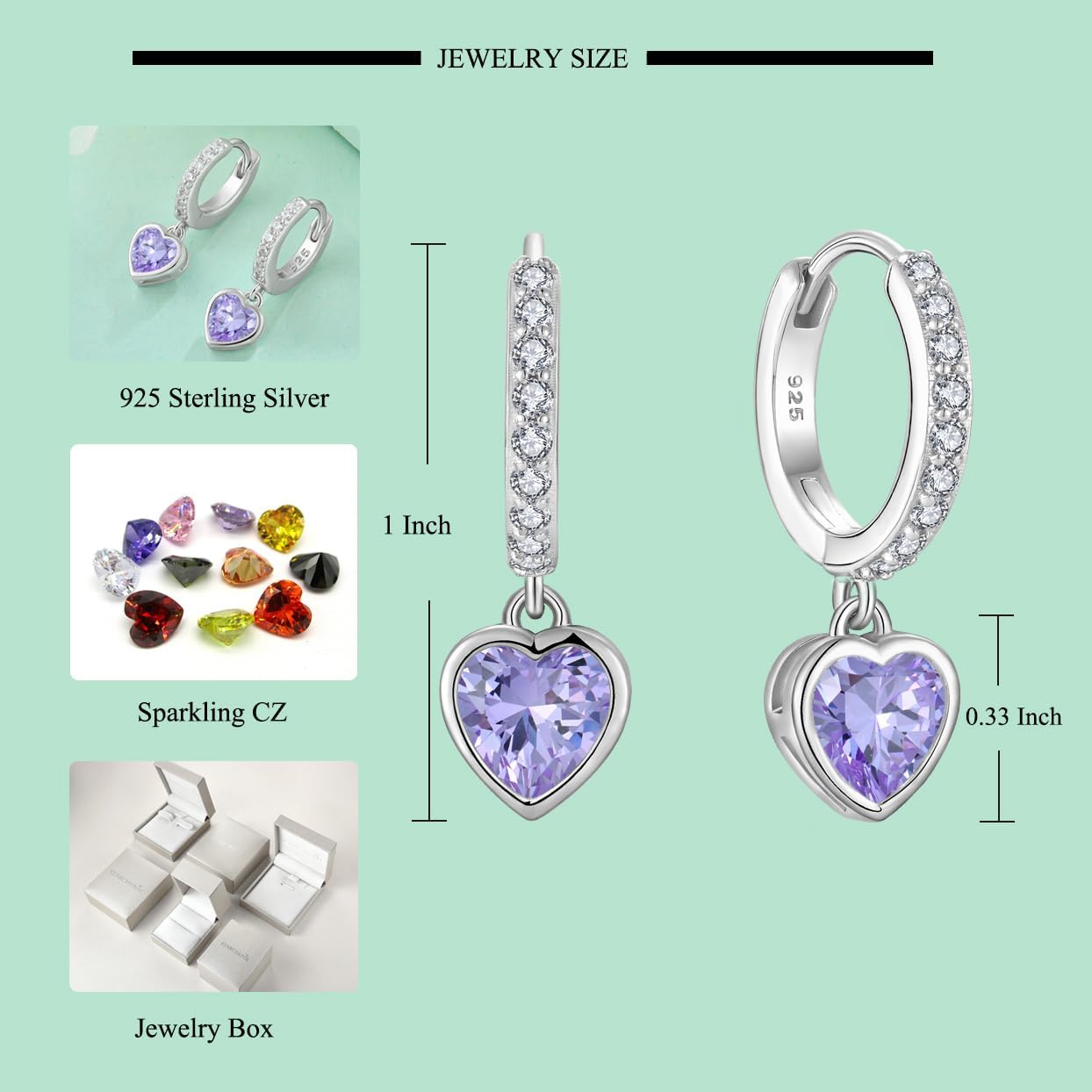 Starchenie Heart Dangle Drop Earrings for Women 925 Sterling Silver Hoop Huggie Earrings Birthstones Jewelry Gift - Image 5