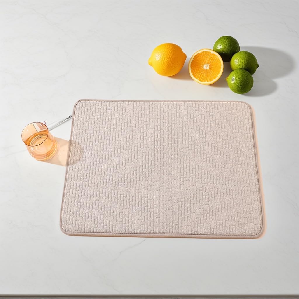 Dish Drying Mat, Highly Absorbent Microfiber Kitchen Counter Mat, Dish Drying Pad for Kitchen Utensils, Pots and Pans(Coffee)