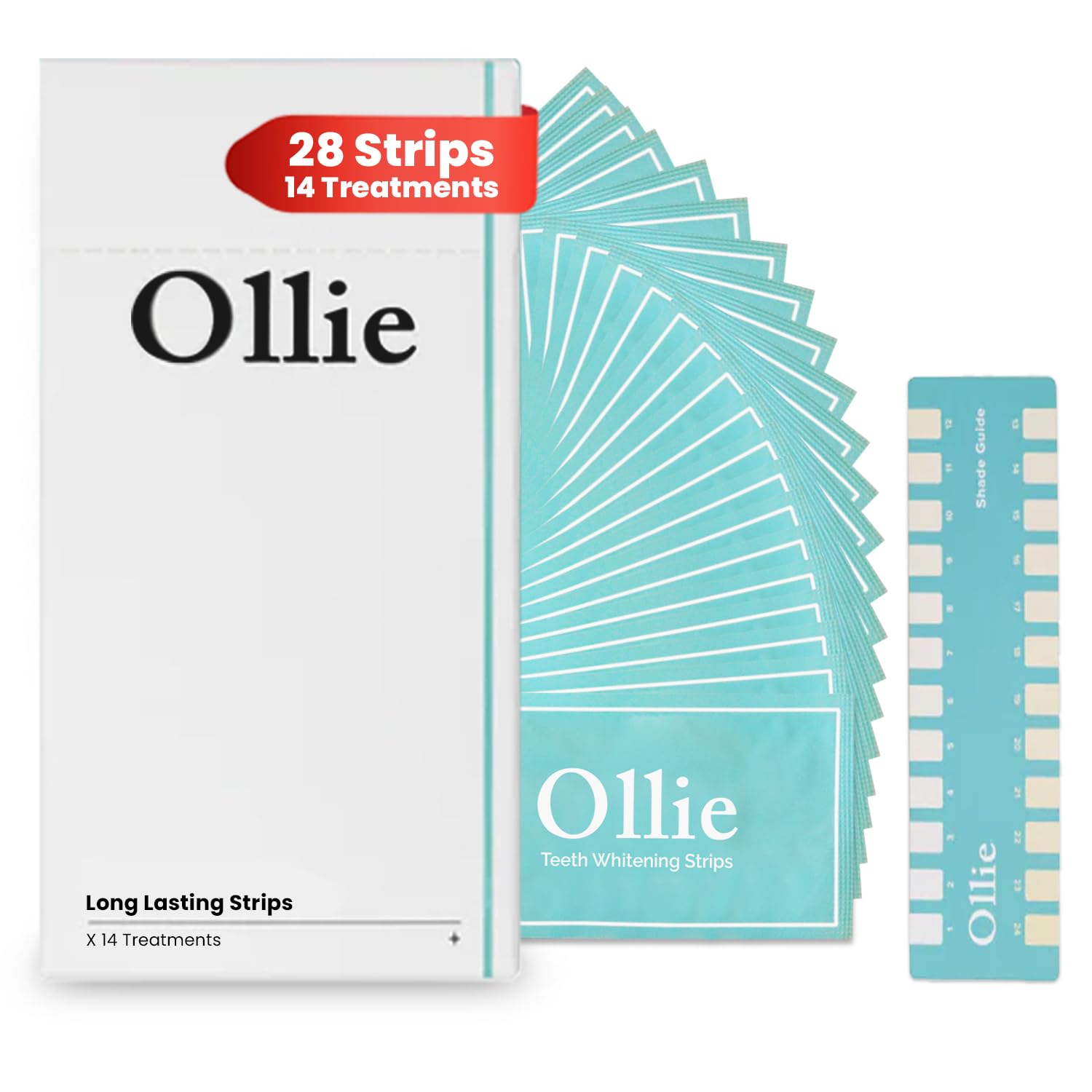 Ollie Teeth Whintening Strips 28 PCs 14 Treatments Includes Shade Guide to Track Progress Super Sticky Non -