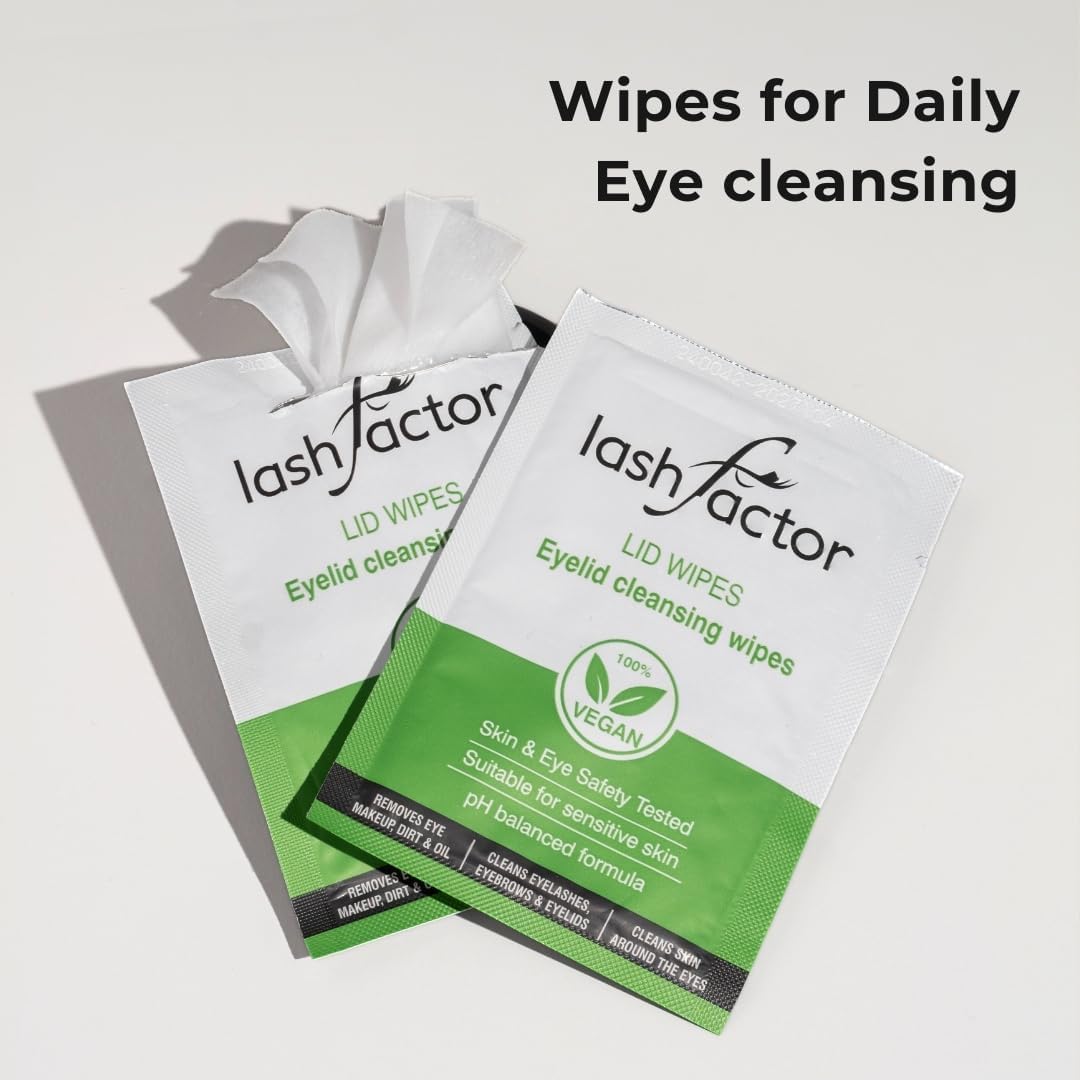 Lashfactor Salviette per la pulizia delle palpebre per l'igiene quotidiana delle palpebre e occhi stanchi e secchi, a base vegetale, confezionate singolarmente, struccante naturale, 30 salviette