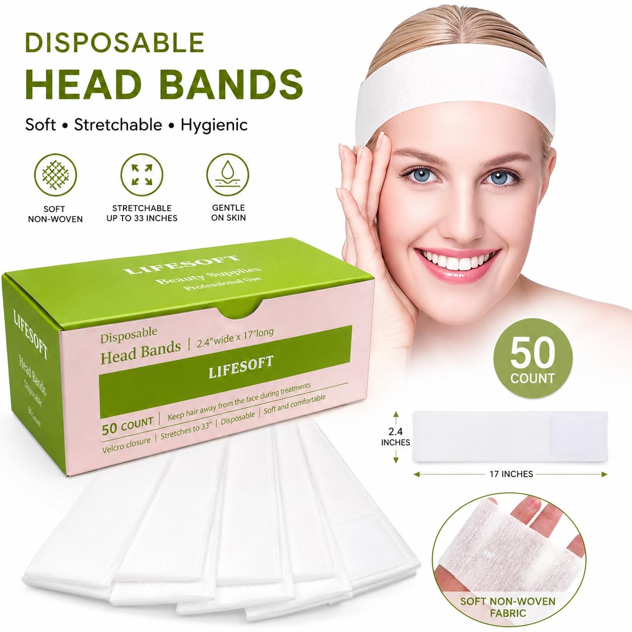 140 Pack Disposable Spa Facial Headbands Stretch Hair Wraps Salon Use Amazon.com : Waydress 140 Pieces Disposable Spa Facial  main image 4