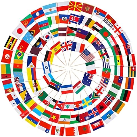 100 Pcs Different Countries Flag Toothpicks World Flags Cocktail Sticks Double Sided Print Assorted Food Flags Paper Flag Sticks Fruit Food Picks Cake Topper Sticks for Party Decoration Olympic Games Cover