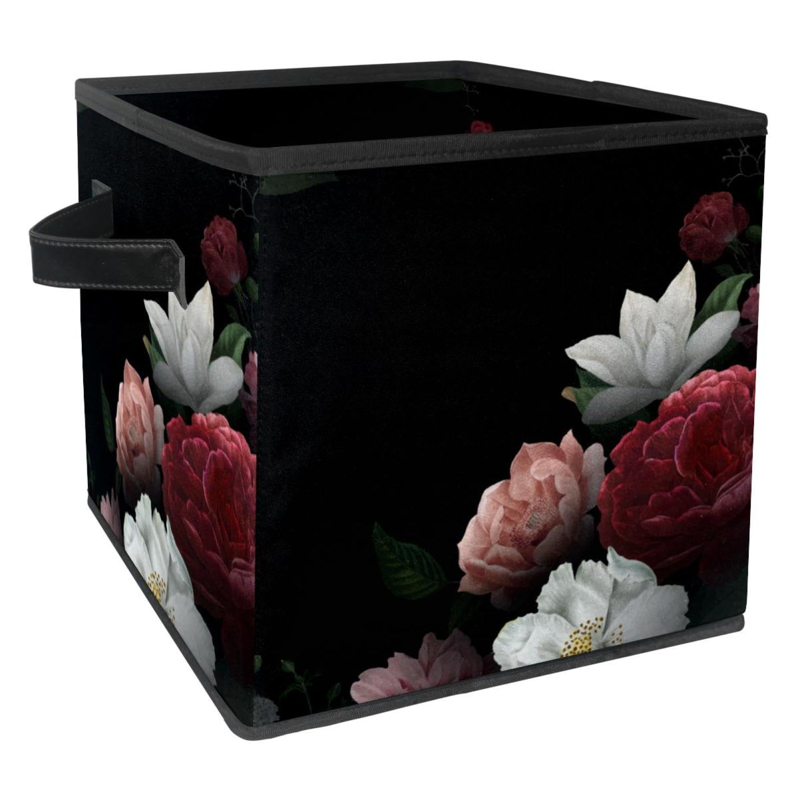 Boîte de rangement pliable en tissu avec poignées motif floral