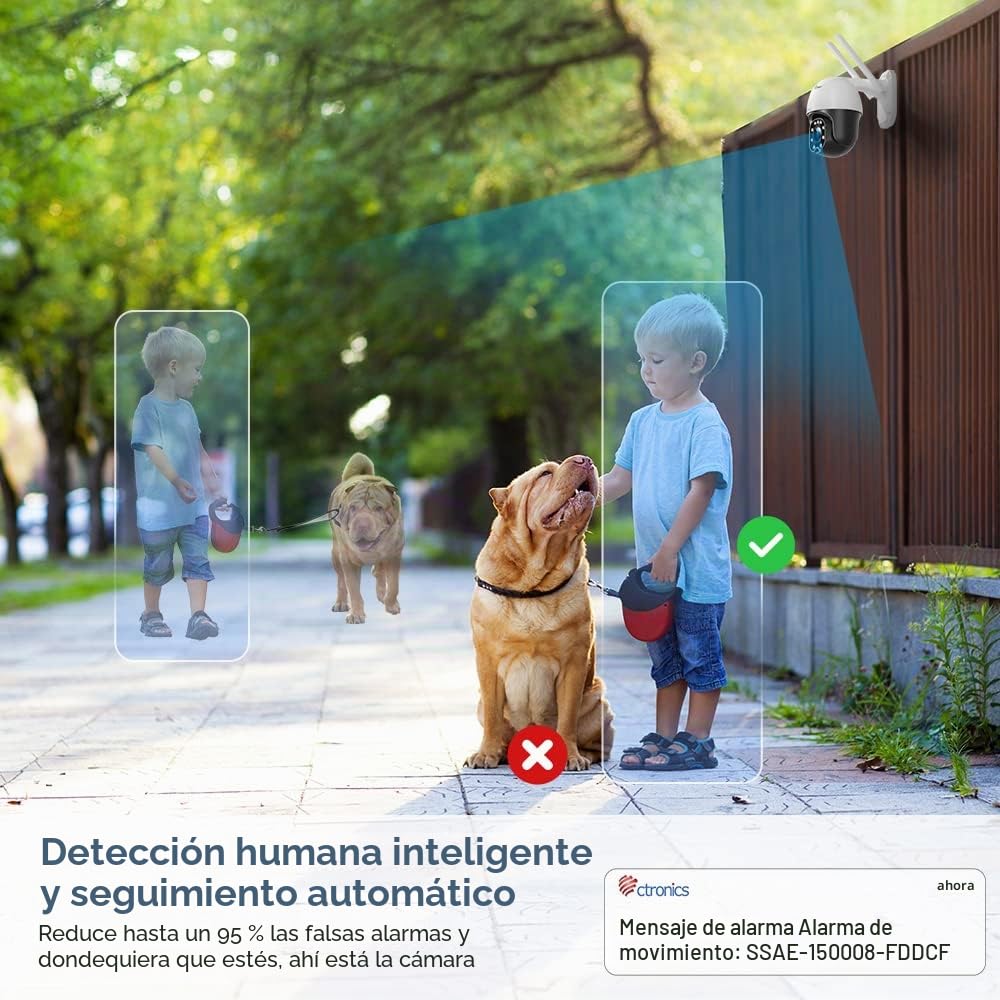5X Zoom óptico Ctronics Cámara de Vigilancia Exterior WiFi PTZ Cámara de Seguridad 355°Pan / 95°Tilt Cámara IP con Visión Nocturna en Color, Seguimiento Automático, Impermeable IP66 - Blanco
