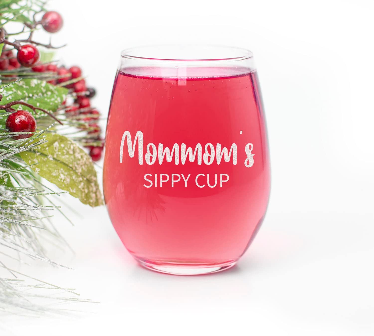 HTDesigns Mommom's Sippy Cup Stemless Wine Glass - Mother's Day Gift - First Time Mommom Gift
