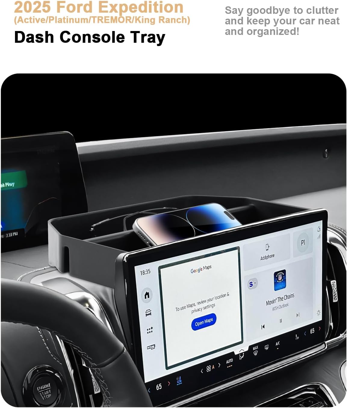 ECOZEN 2026 Expedition Dash Console Organizer - Behind Screen Organizer Tray For 2025-2026 Ford Expedition(Active/Platinum/TREMOR/King Ranch) Accessories Dashboard Storage Center Console Organizer