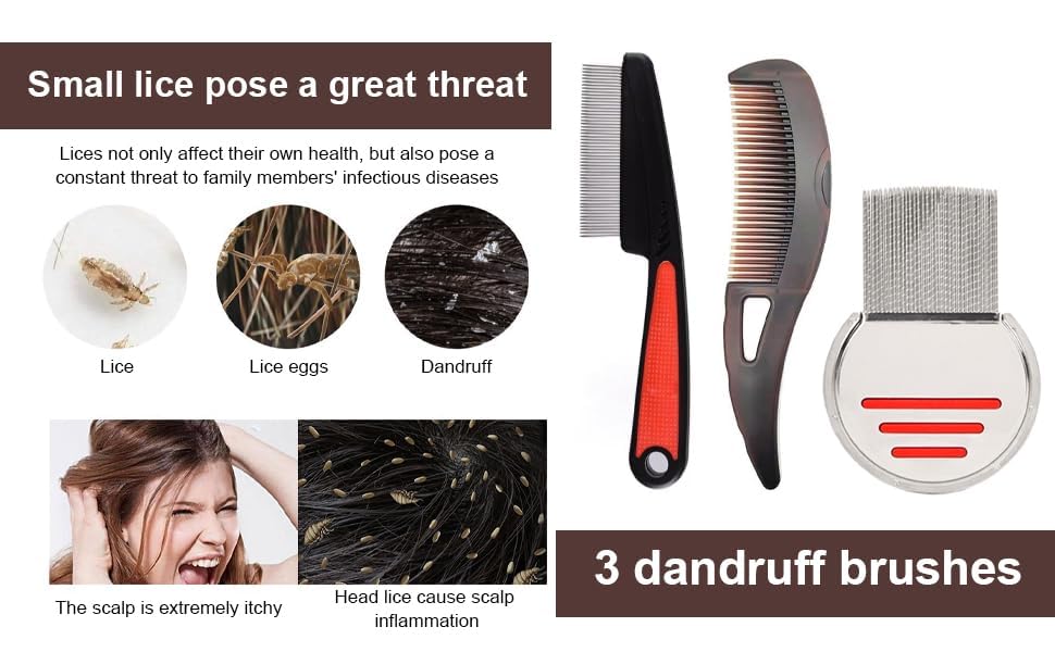 Tressora 3 piece anti dandruff comb, stainless steel fine tooth dandruff remover comb and dandruff relief - Image 3