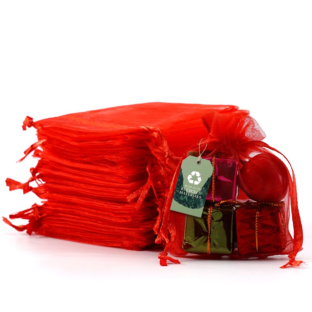 Meowoo 100PCS Organza Bags (3x4inch, Red)